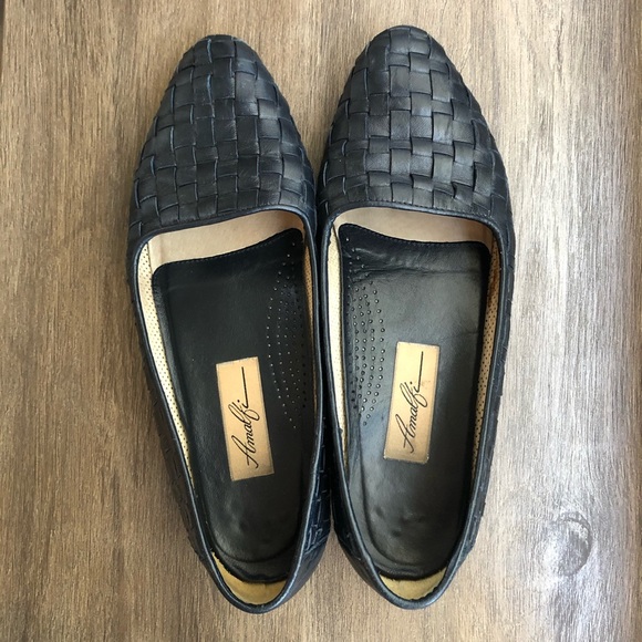 Amalfi Italian Leather Woven Flats in Navy - Picture 4 of 8